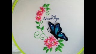 3D Butterfly Embroidery Mariposa bordada en 3D Hand Embroidery Tutorial by ArtesdOlga [upl. by Rimahs]