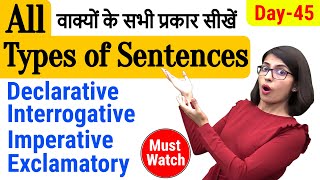 Type of sentences  Types of Sentences in English Grammar  EC Day45 [upl. by Lachlan]