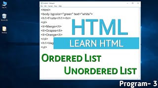 Ordered and Unordered List in HTML [upl. by Nagoh]