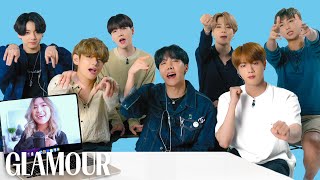 BTS Watches Fan Covers On YouTube  Glamour [upl. by Ljoka]