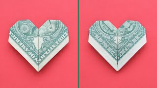 MONEY DOUBLESIDED HEART  Two options  Dollar Origami for Valentines Day  Tutorial by NProkuda [upl. by Einnoc]