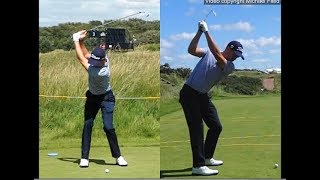 Justin Thomas golf swing  Long Iron faceon amp downtheline July 2017 [upl. by Arah]