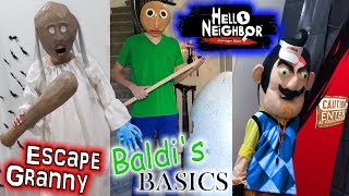 Escape the Babysitter Granny Baldis Basics amp Hello Neighbor in Real Life Pranked Out of Our House [upl. by Cuthbertson]