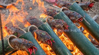 Roast Spicy Channa Striata Fish in Bamboo  Style Cooking Yummy Foods Recipe in Village [upl. by Orv]