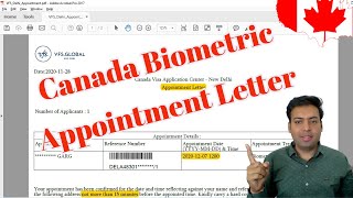 1st Biometric Appointment Confirmation Letter for Canada VFS  Biometric for Canada Study Visa [upl. by Engenia]